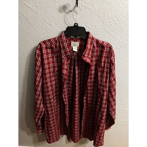 L.L. Bean Mens Red Plaid Button Down Shirt size  L Tall - Picture 2 of 9